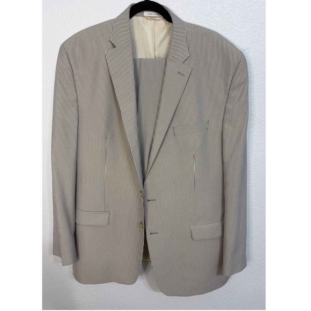 Lauren Ralph Lauren Mens Blue White Pinstripe Suit Set 48L 38W x 32L Seersucker - Picture 2 of 9